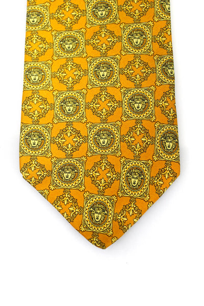 Gianni Versace Mens Satin Medusa Head Printed Classic Neck Tie Yellow Size OS