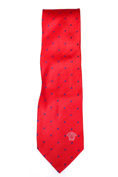 Versace Mens Silk Satin Polka Dot Printed Classic Neck Tie Red Size OS