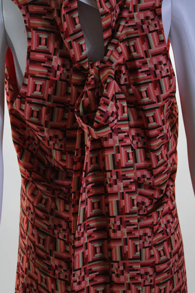 Toccin Womens V Neck Collar Tie Side Slit Geometric Print Dress Pink Size 4