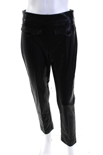 Designer Womens Tapered Double Front Pocket Side Zip Pants Faux Leather Black M