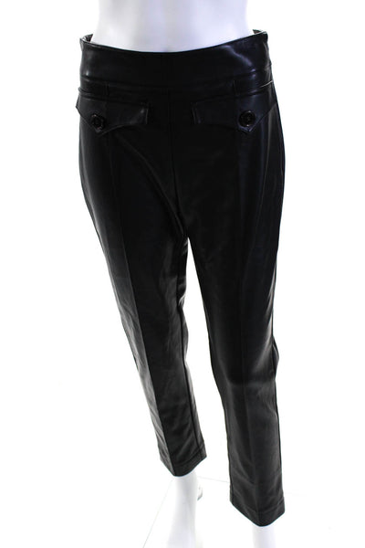 Designer Womens Tapered Double Front Pocket Side Zip Pants Faux Leather Black M