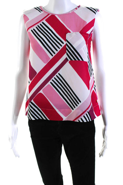 LDT Womens Abstract Print Sleeveless Front Pocket Blouse Pink Size 4