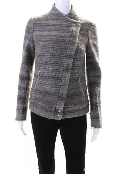 Joie Womens Long Sleeve Front Zip Crew Neck Knit Jacket Gray Wool Extra Small