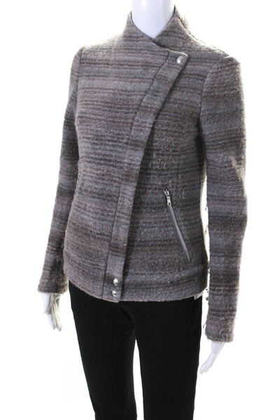 Joie Womens Long Sleeve Front Zip Crew Neck Knit Jacket Gray Wool Extra Small