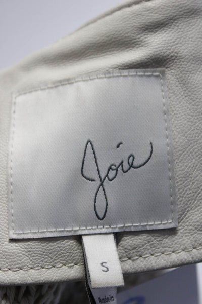 Joie Womens Front Zip Leather Trim Open Knit Jacket White Cotton Size Small
