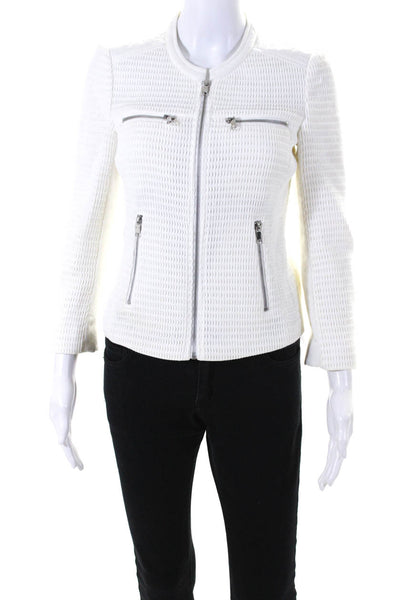 Joie Womens Long Sleeve Front Zip Textured Knit Jacket White CottonS ize XS