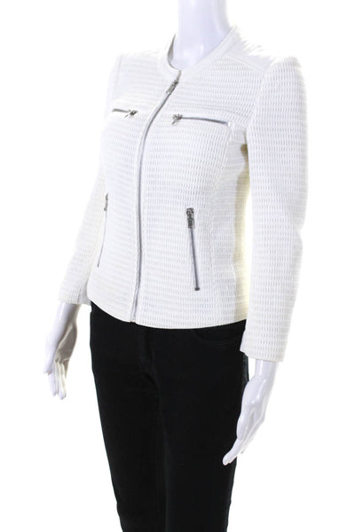 Joie Womens Long Sleeve Front Zip Textured Knit Jacket White CottonS ize XS