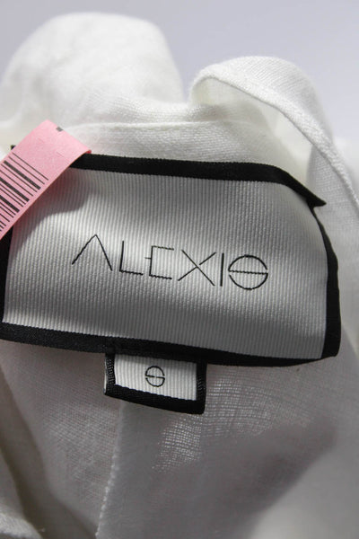 Alexis Womens Linen Ruffled V Neck Long Sleeves Blouse White Size Small