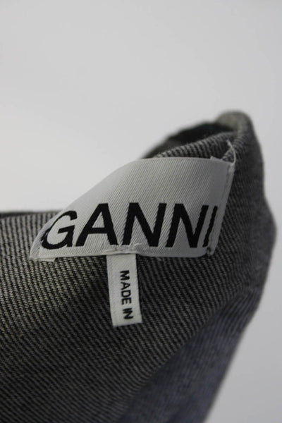 Ganni Womens Denim Ruffled Button Down Long Sleeves Shirt Black Size EUR 38