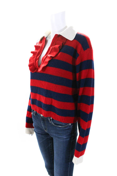 Philosophy Di Lorenzo Serafini Womens Ruffled V Neck Striped Sweater Red Size 2