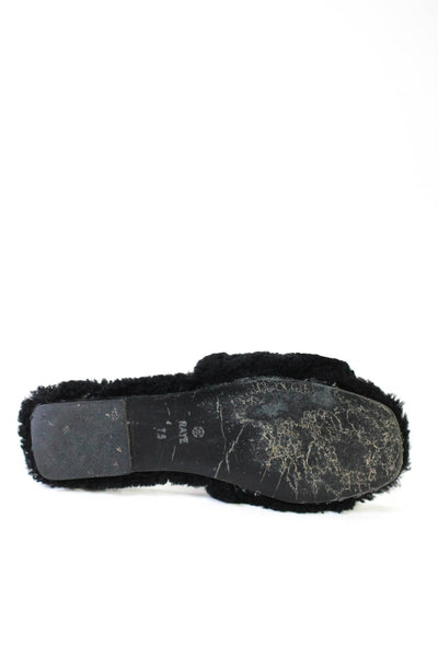 Raye Womens Single Strap Shearling Slide Sandals Black Size 7.5
