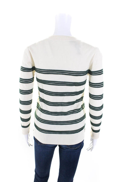 Veronica Beard Jeans Womens Pullover Crew Neck Striped Sweater White Green XS
