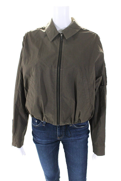 Standard James Perse Womens Green Full Zip Adjustable Waist Crop Jacket Size 2