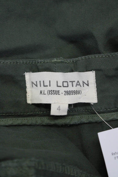 Nili Lotan Womens Green Cotton High Rise Slim Straight Leg Pants Size 4