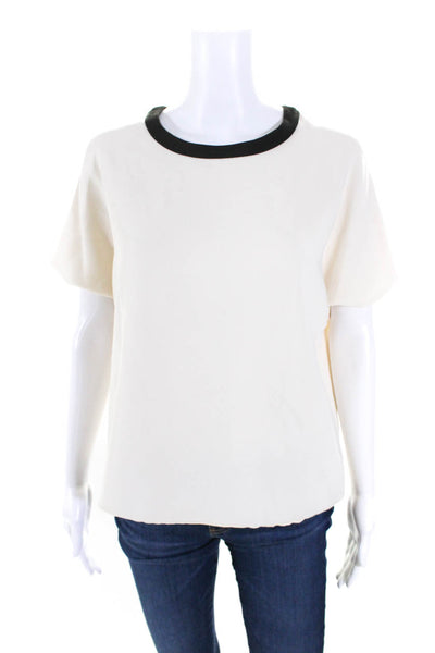 Rag & Bone Womens Crepe Collared Zip Up Short Sleeve Blouse Top White Size XS