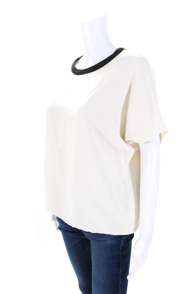 Rag & Bone Womens Crepe Collared Zip Up Short Sleeve Blouse Top White Size XS