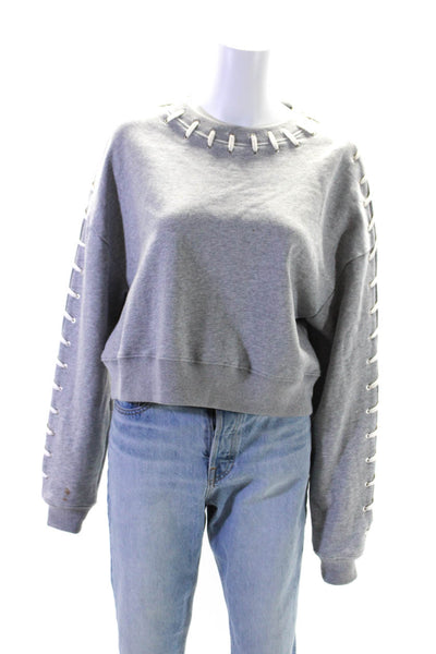 Jonathan Simkhai Women's Long Sleeves Lace Up Pullover Sweatshirt Gray Size XS