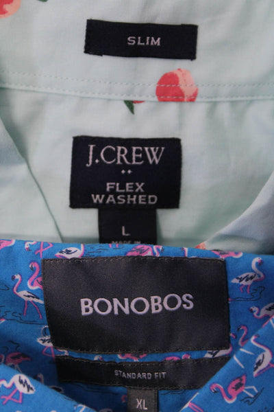 Bonobos J Crew Mens Short Sleeve Flamingo Print Shirt Blue Size XL L Lot 2