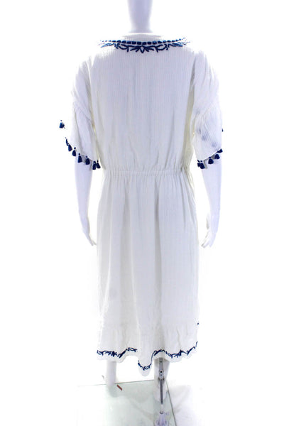 Ralph Lauren Womens Embroidered A Line Sun Dress White Blue Size Small