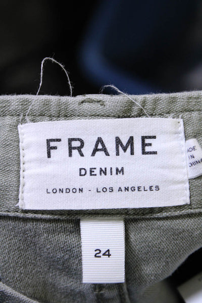 Frame Denim Womens Cotton Mid Rise Straight Leg Cargo Pants Green Size 24