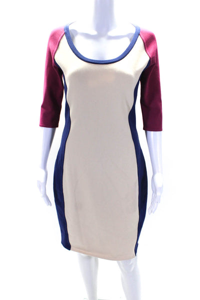 Mantu Women's Scoop Neck Short Sleeves A-Line Color Block Midi Dress Size 42