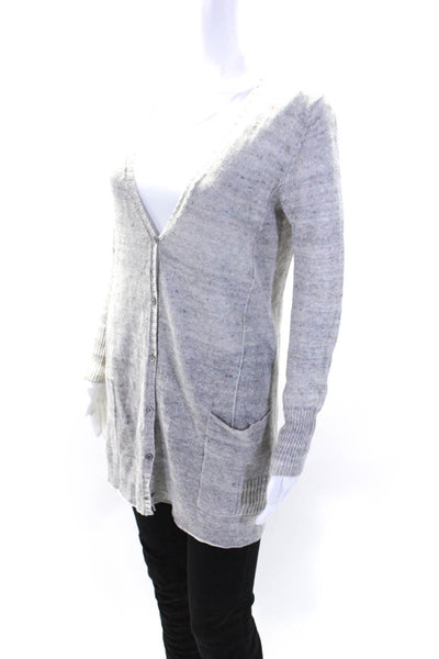 Eileen Fisher Womens Linen V-Neck Button Up Longline Cardigan Gray Size XS