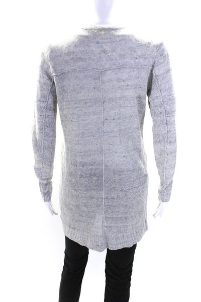 Eileen Fisher Womens Linen V-Neck Button Up Longline Cardigan Gray Size XS