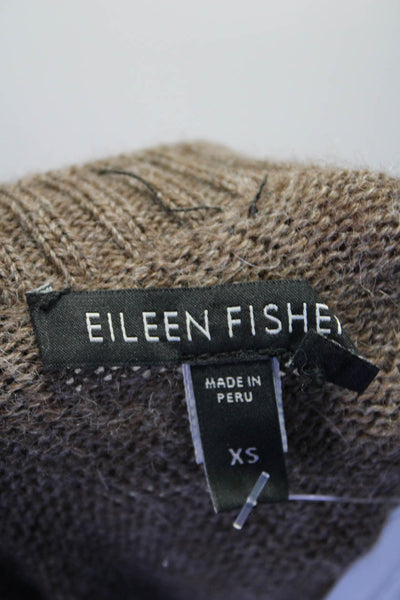 Eileen Fisher Womens Alpaca Open Front Longline Cardigan Sweater Brown Size XS