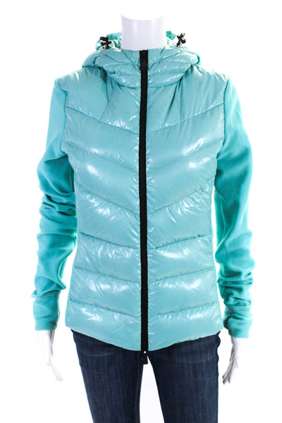 Moncler Womens Fleece Hooded Full Zipper Puffer Jacket Blue Size Medium