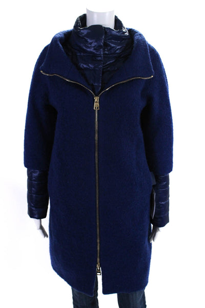 Herno Womens High Neck Full Zipper Coat Cobalt Blue Wool Size EUR 42