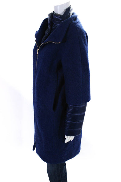 Herno Womens High Neck Full Zipper Coat Cobalt Blue Wool Size EUR 42