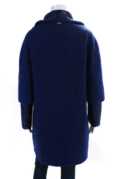 Herno Womens High Neck Full Zipper Coat Cobalt Blue Wool Size EUR 42