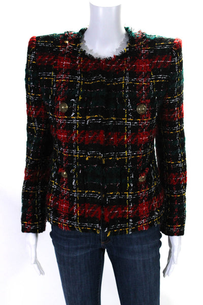 Balmain Womens Tweed Hook Closure Jacket Multi Colored Size EUR 40