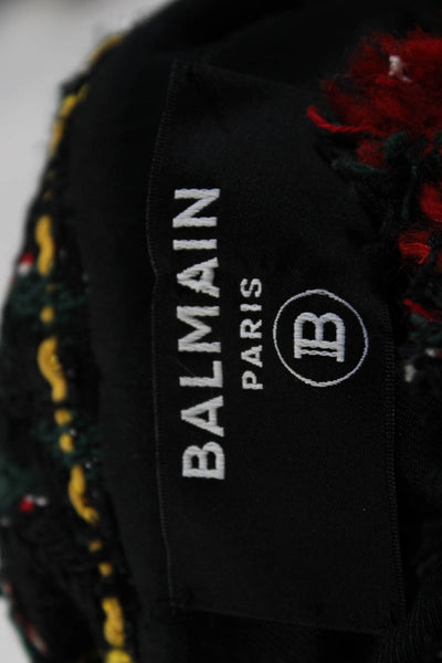 Balmain Womens Tweed Hook Closure Jacket Multi Colored Size EUR 40