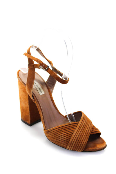 Tabitha Simmons Womens Suede Pleated Cross Strap Sandals Brown Size 7US 37EU
