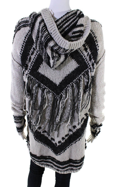 Free People Womens Full Zipper Hoodie White Black Cotton Size Extra Small