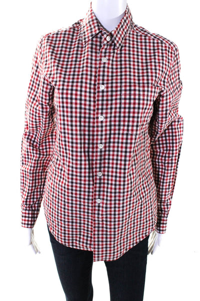 MHL Margaret Howell Womens Cotton Check Print Button Up Blouse Top Red Size 8