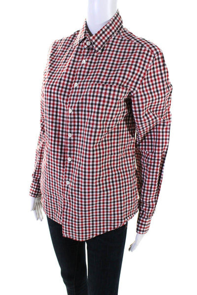 MHL Margaret Howell Womens Cotton Check Print Button Up Blouse Top Red Size 8