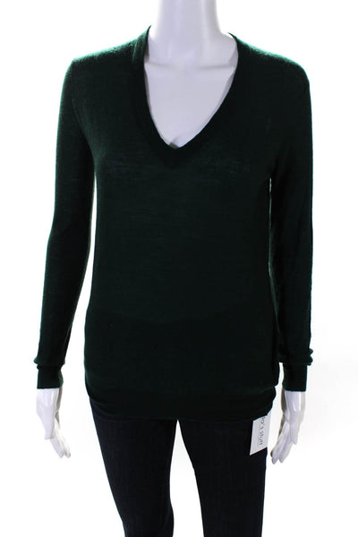 Joseph Womens Cashmere V-Neck Long Sleeve Pullover Knit Top Green Size XS
