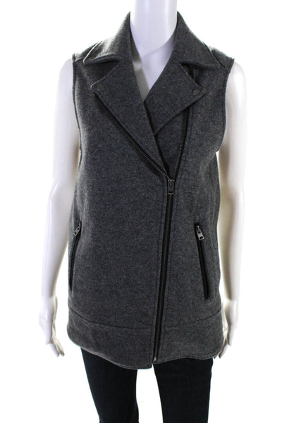 Club Monaco Womens Wool Sleeveless Asymmetric Zip Biker Vest Gray Size XS