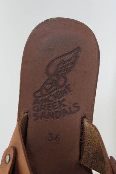 Ancient Greek Sandals Womens Wooden Wedge Ankle Strap Sandals Brown Size 37 7