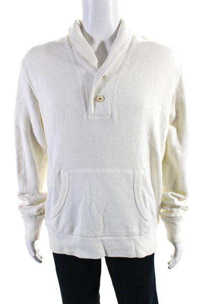 Vince Mens Pullover Two Button V Neck Sweatshirt White Cotton Size Large