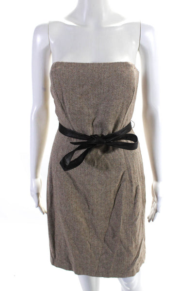 Shoshanna Womens Back Zip Strapless Herringbone Dress Brown Wool Size 8