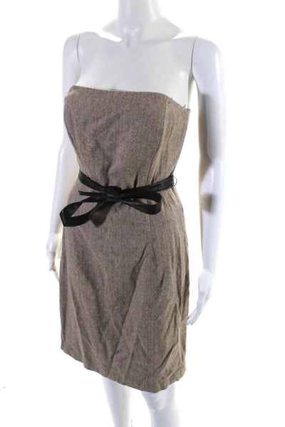 Shoshanna Womens Back Zip Strapless Herringbone Dress Brown Wool Size 8