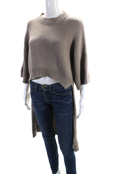 Yigal Azrouel Womens Merino Wool Crochet Mock Neck High Lo Sweater Brown Size XS