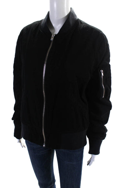 IRO Womens Cotton Full Zip Long Sleeve Short Bomber Jacket Black Size S