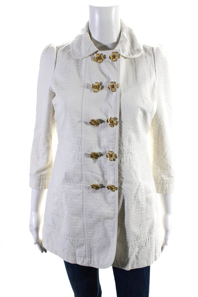 Juicy Couture Womens White Cotton Double Breasted Long Sleeve Jacket Size S