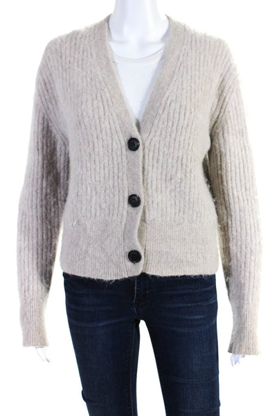 & Other Stories Womens Biege Fuzzy Alpaca V-neck Cardigan Sweater Top Size L