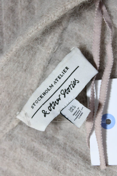 & Other Stories Womens Biege Fuzzy Alpaca V-neck Cardigan Sweater Top Size L