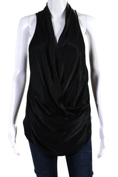 Helmut Lang Womens Ruched Sleeveless Asymmetrical Tank Top Black Size Small